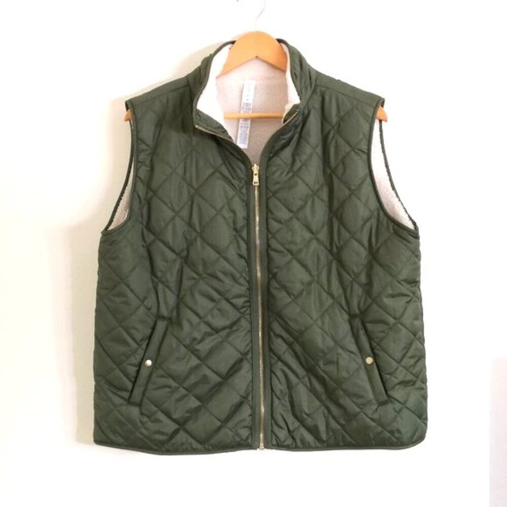 NWOT Joie Women's Quilted Vest Reversible Fleece Lined Green XL